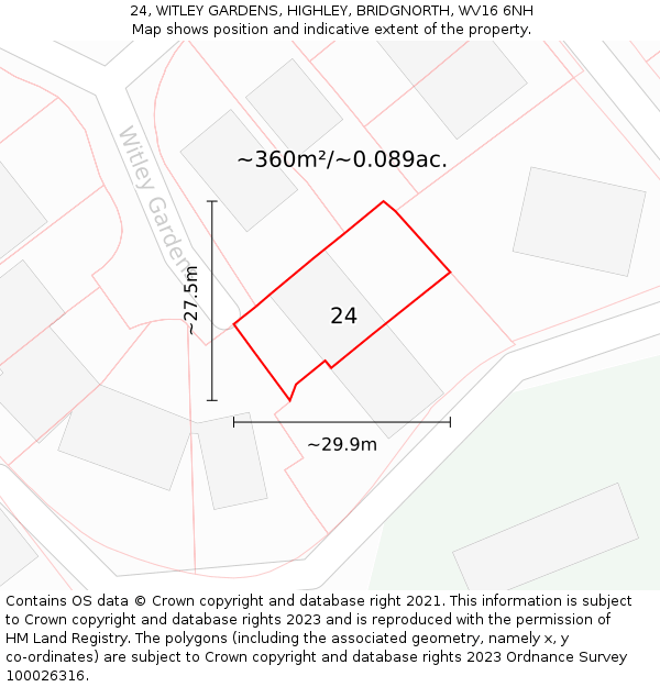 24, WITLEY GARDENS, HIGHLEY, BRIDGNORTH, WV16 6NH: Plot and title map