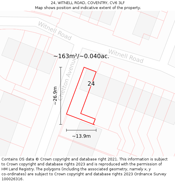 24, WITNELL ROAD, COVENTRY, CV6 3LF: Plot and title map