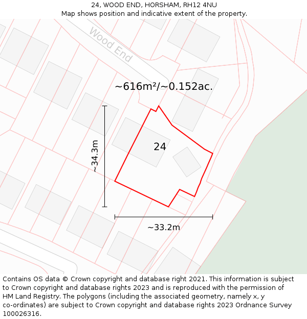 24, WOOD END, HORSHAM, RH12 4NU: Plot and title map