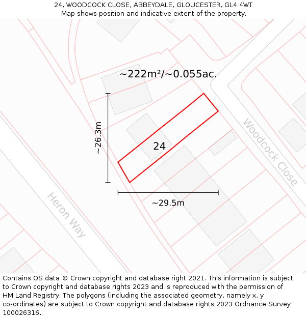 24, WOODCOCK CLOSE, ABBEYDALE, GLOUCESTER, GL4 4WT: Plot and title map