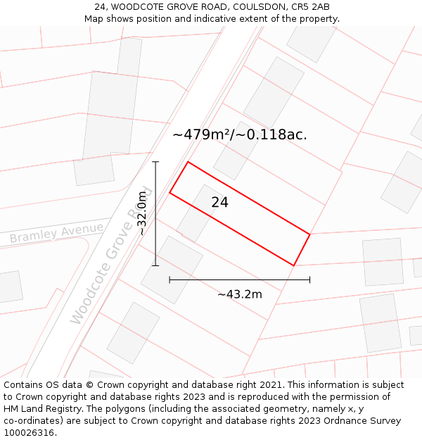 24, WOODCOTE GROVE ROAD, COULSDON, CR5 2AB: Plot and title map