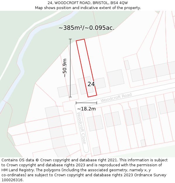 24, WOODCROFT ROAD, BRISTOL, BS4 4QW: Plot and title map