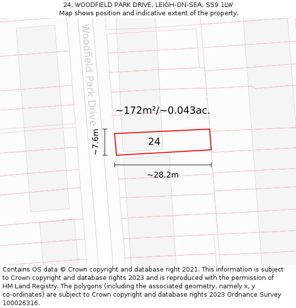 24, WOODFIELD PARK DRIVE, LEIGH-ON-SEA, SS9 1LW: Plot and title map