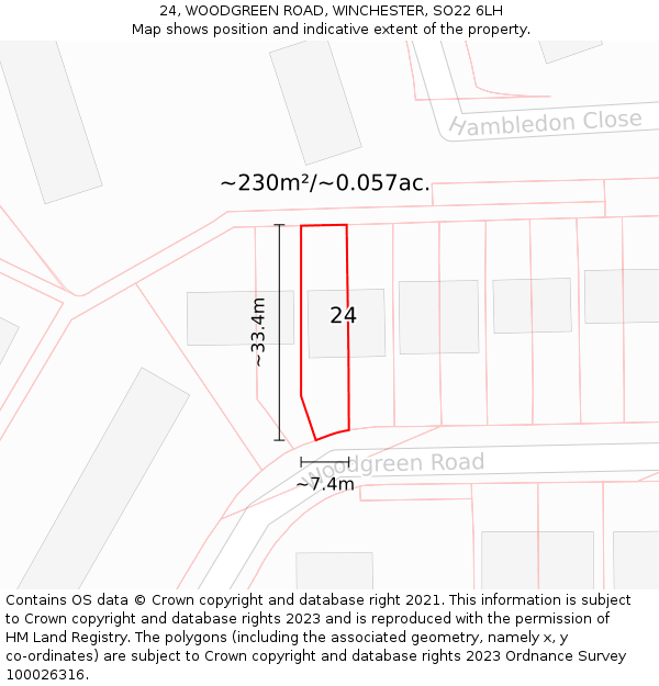 24, WOODGREEN ROAD, WINCHESTER, SO22 6LH: Plot and title map