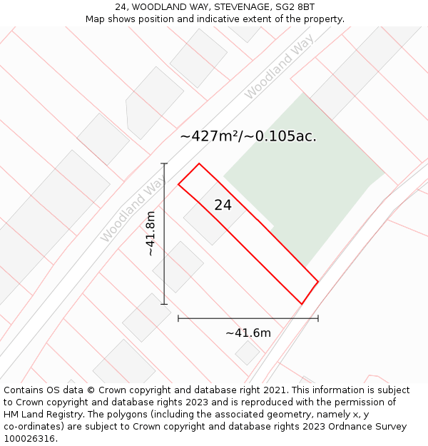 24, WOODLAND WAY, STEVENAGE, SG2 8BT: Plot and title map
