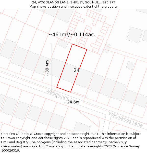 24, WOODLANDS LANE, SHIRLEY, SOLIHULL, B90 2PT: Plot and title map