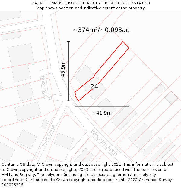 24, WOODMARSH, NORTH BRADLEY, TROWBRIDGE, BA14 0SB: Plot and title map