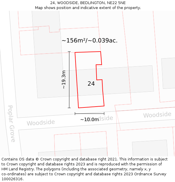 24, WOODSIDE, BEDLINGTON, NE22 5NE: Plot and title map