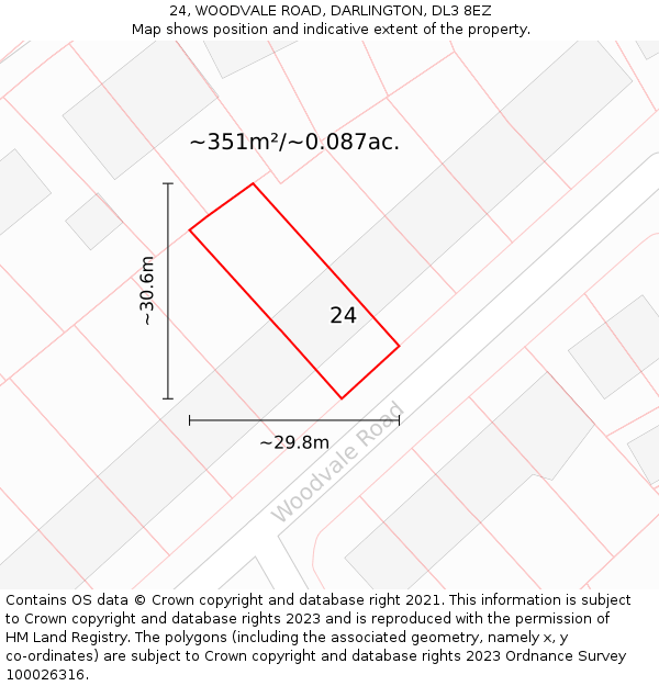 24, WOODVALE ROAD, DARLINGTON, DL3 8EZ: Plot and title map