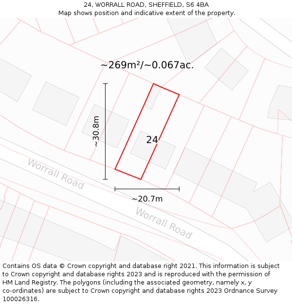 24, WORRALL ROAD, SHEFFIELD, S6 4BA: Plot and title map