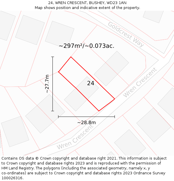 24, WREN CRESCENT, BUSHEY, WD23 1AN: Plot and title map