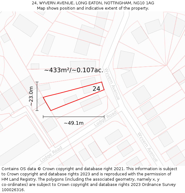 24, WYVERN AVENUE, LONG EATON, NOTTINGHAM, NG10 1AG: Plot and title map