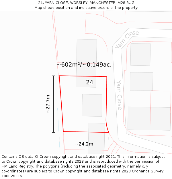 24, YARN CLOSE, WORSLEY, MANCHESTER, M28 3UG: Plot and title map