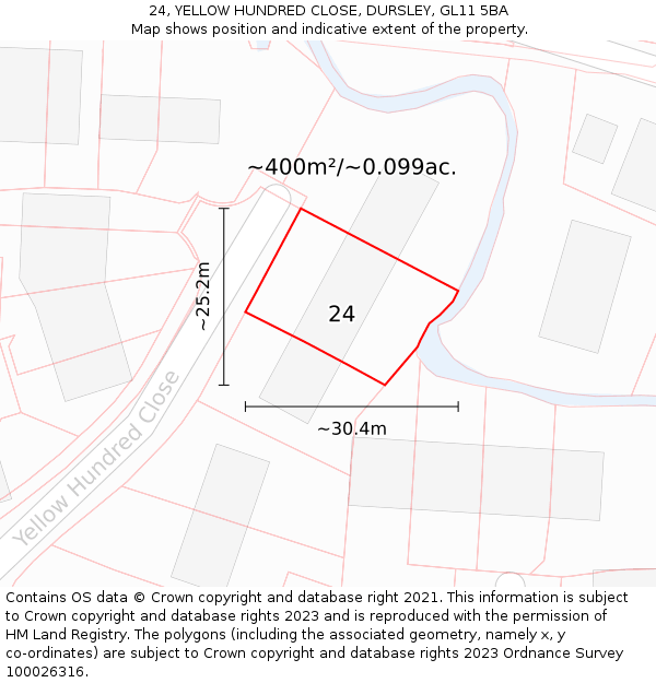 24, YELLOW HUNDRED CLOSE, DURSLEY, GL11 5BA: Plot and title map