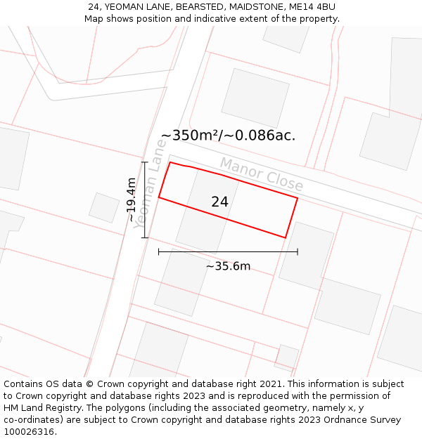 24, YEOMAN LANE, BEARSTED, MAIDSTONE, ME14 4BU: Plot and title map