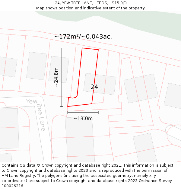 24, YEW TREE LANE, LEEDS, LS15 9JD: Plot and title map