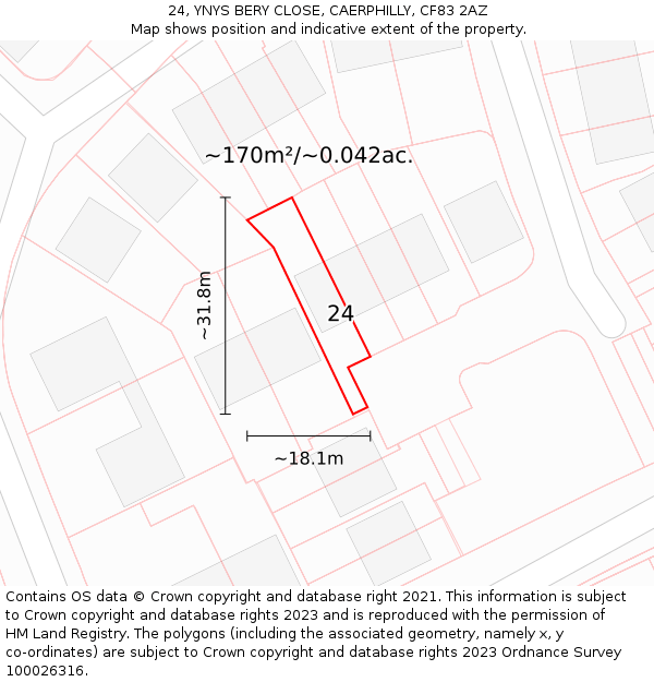 24, YNYS BERY CLOSE, CAERPHILLY, CF83 2AZ: Plot and title map