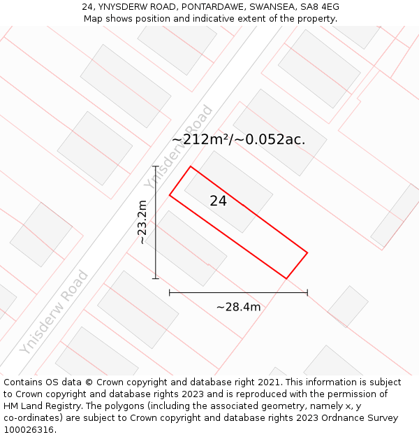 24, YNYSDERW ROAD, PONTARDAWE, SWANSEA, SA8 4EG: Plot and title map