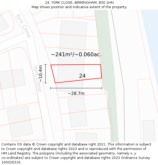 24, YORK CLOSE, BIRMINGHAM, B30 2HN: Plot and title map