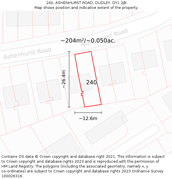 240, ASHENHURST ROAD, DUDLEY, DY1 2JB: Plot and title map