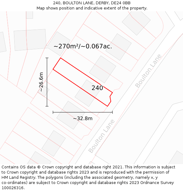 240, BOULTON LANE, DERBY, DE24 0BB: Plot and title map