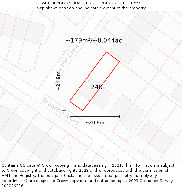 240, BRADDON ROAD, LOUGHBOROUGH, LE11 5YX: Plot and title map