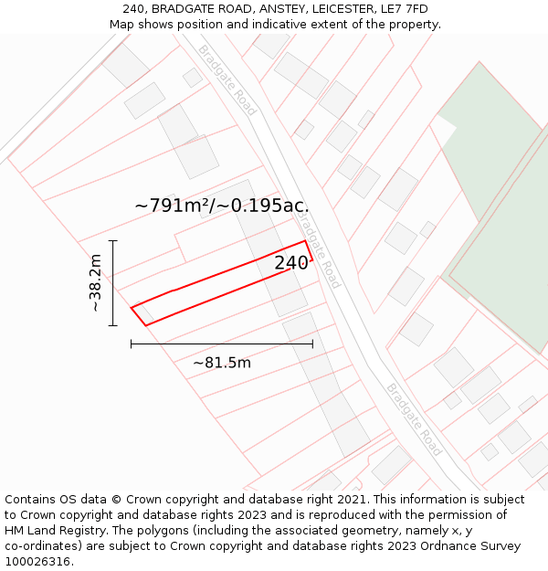 240, BRADGATE ROAD, ANSTEY, LEICESTER, LE7 7FD: Plot and title map