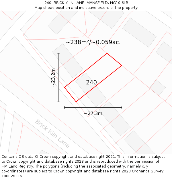 240, BRICK KILN LANE, MANSFIELD, NG19 6LR: Plot and title map