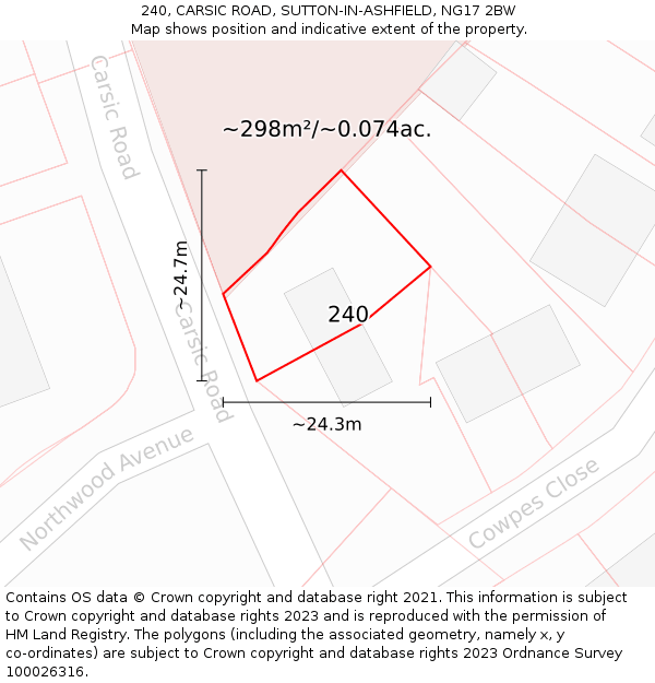 240, CARSIC ROAD, SUTTON-IN-ASHFIELD, NG17 2BW: Plot and title map