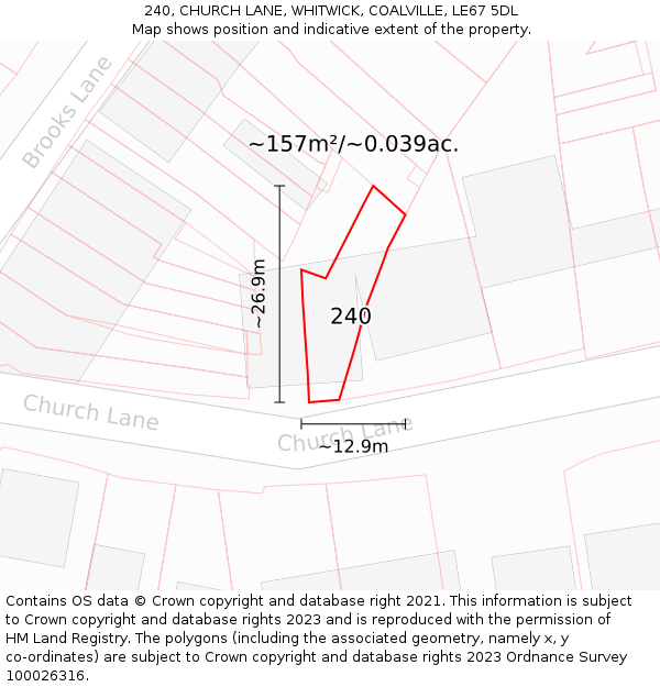 240, CHURCH LANE, WHITWICK, COALVILLE, LE67 5DL: Plot and title map