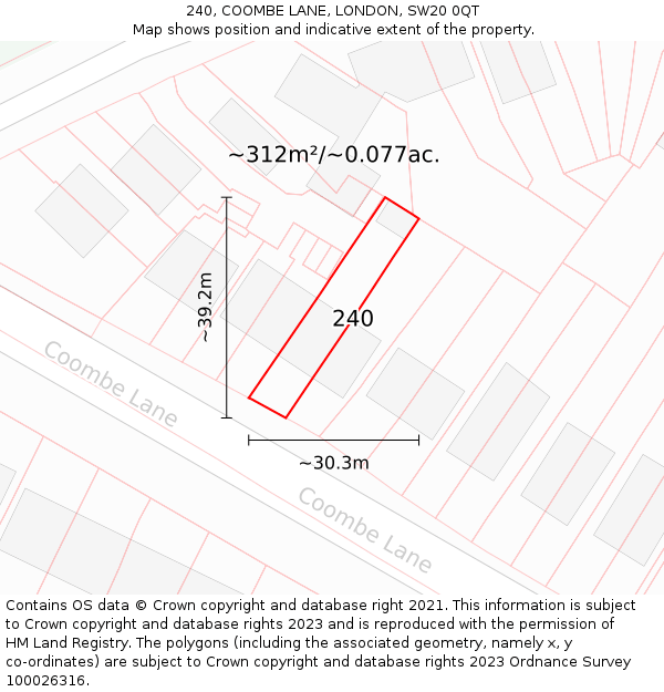 240, COOMBE LANE, LONDON, SW20 0QT: Plot and title map