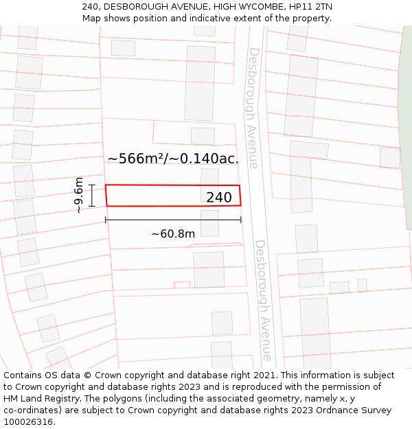 240, DESBOROUGH AVENUE, HIGH WYCOMBE, HP11 2TN: Plot and title map