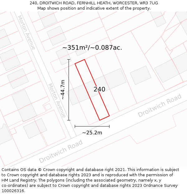 240, DROITWICH ROAD, FERNHILL HEATH, WORCESTER, WR3 7UG: Plot and title map