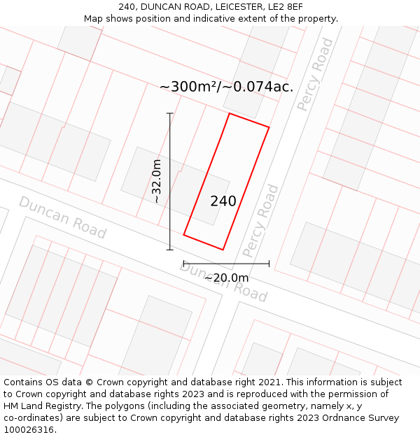 240, DUNCAN ROAD, LEICESTER, LE2 8EF: Plot and title map