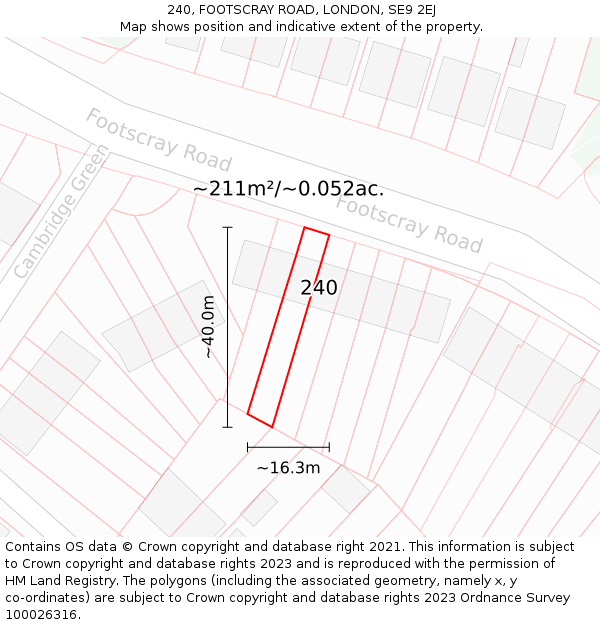 240, FOOTSCRAY ROAD, LONDON, SE9 2EJ: Plot and title map