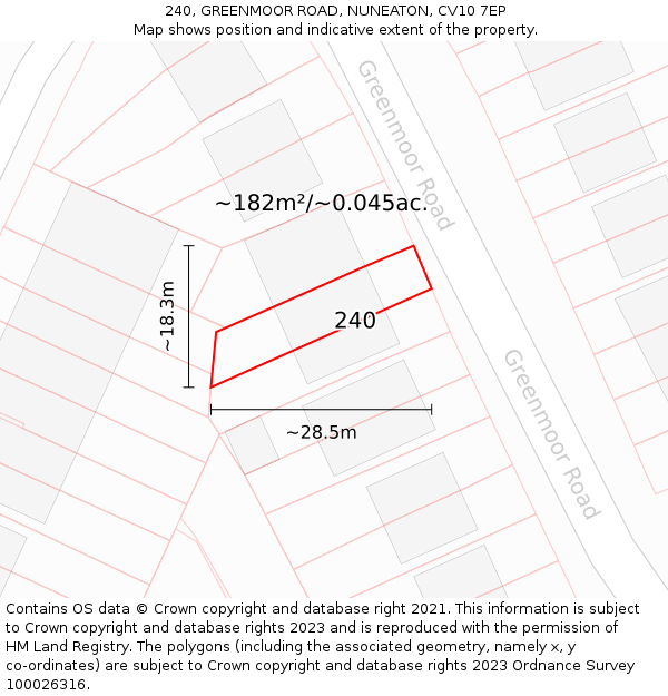 240, GREENMOOR ROAD, NUNEATON, CV10 7EP: Plot and title map