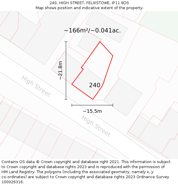 240, HIGH STREET, FELIXSTOWE, IP11 9DS: Plot and title map