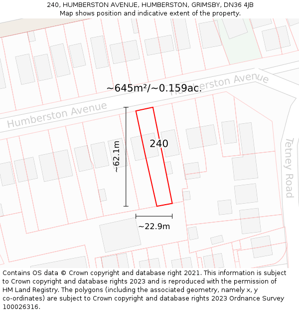 240, HUMBERSTON AVENUE, HUMBERSTON, GRIMSBY, DN36 4JB: Plot and title map