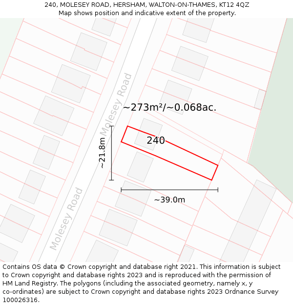 240, MOLESEY ROAD, HERSHAM, WALTON-ON-THAMES, KT12 4QZ: Plot and title map