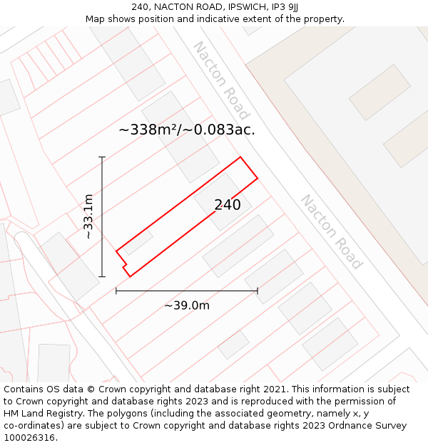 240, NACTON ROAD, IPSWICH, IP3 9JJ: Plot and title map