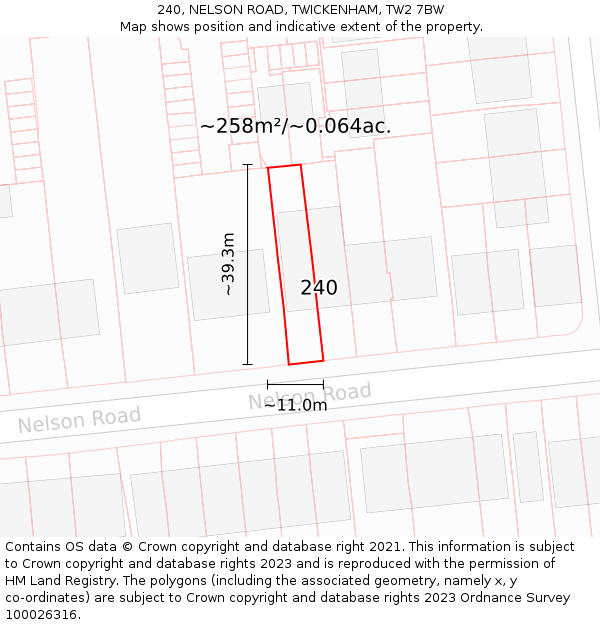 240, NELSON ROAD, TWICKENHAM, TW2 7BW: Plot and title map