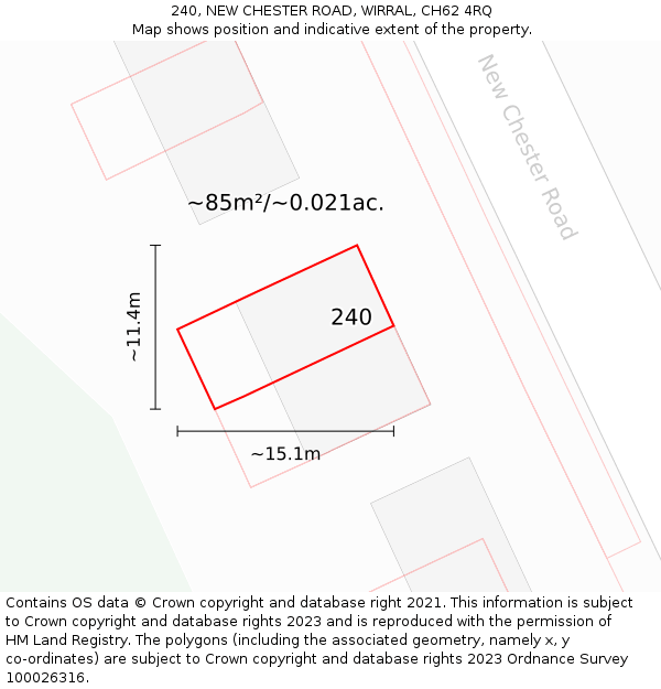 240, NEW CHESTER ROAD, WIRRAL, CH62 4RQ: Plot and title map