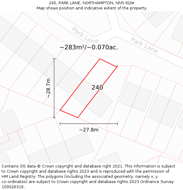 240, PARK LANE, NORTHAMPTON, NN5 6QW: Plot and title map