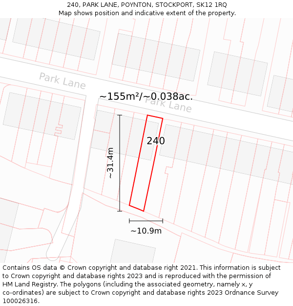 240, PARK LANE, POYNTON, STOCKPORT, SK12 1RQ: Plot and title map