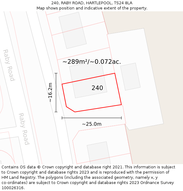 240, RABY ROAD, HARTLEPOOL, TS24 8LA: Plot and title map
