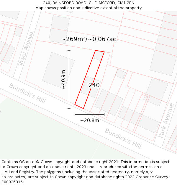 240, RAINSFORD ROAD, CHELMSFORD, CM1 2PN: Plot and title map