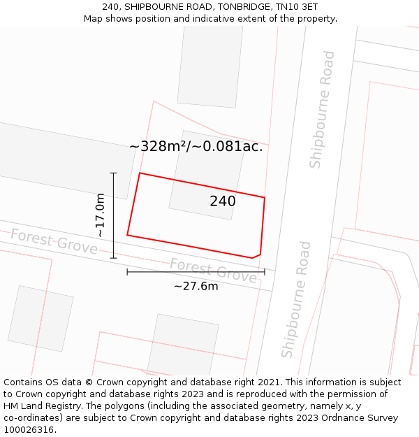 240, SHIPBOURNE ROAD, TONBRIDGE, TN10 3ET: Plot and title map