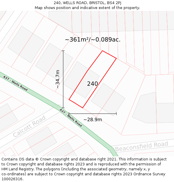 240, WELLS ROAD, BRISTOL, BS4 2PJ: Plot and title map