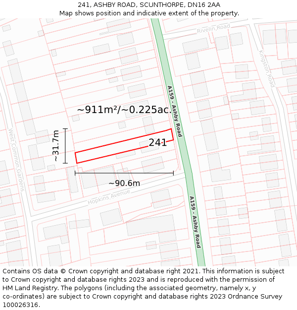 241, ASHBY ROAD, SCUNTHORPE, DN16 2AA: Plot and title map