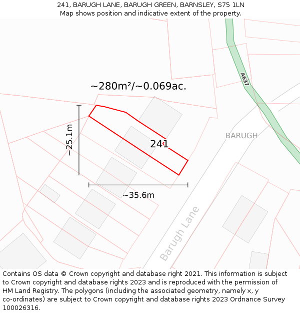 241, BARUGH LANE, BARUGH GREEN, BARNSLEY, S75 1LN: Plot and title map